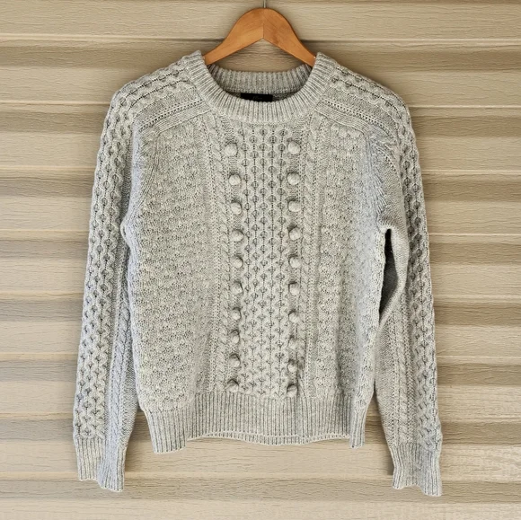 J. Crew Popcorn cable knit gray sweater Crew & Scoop Necks